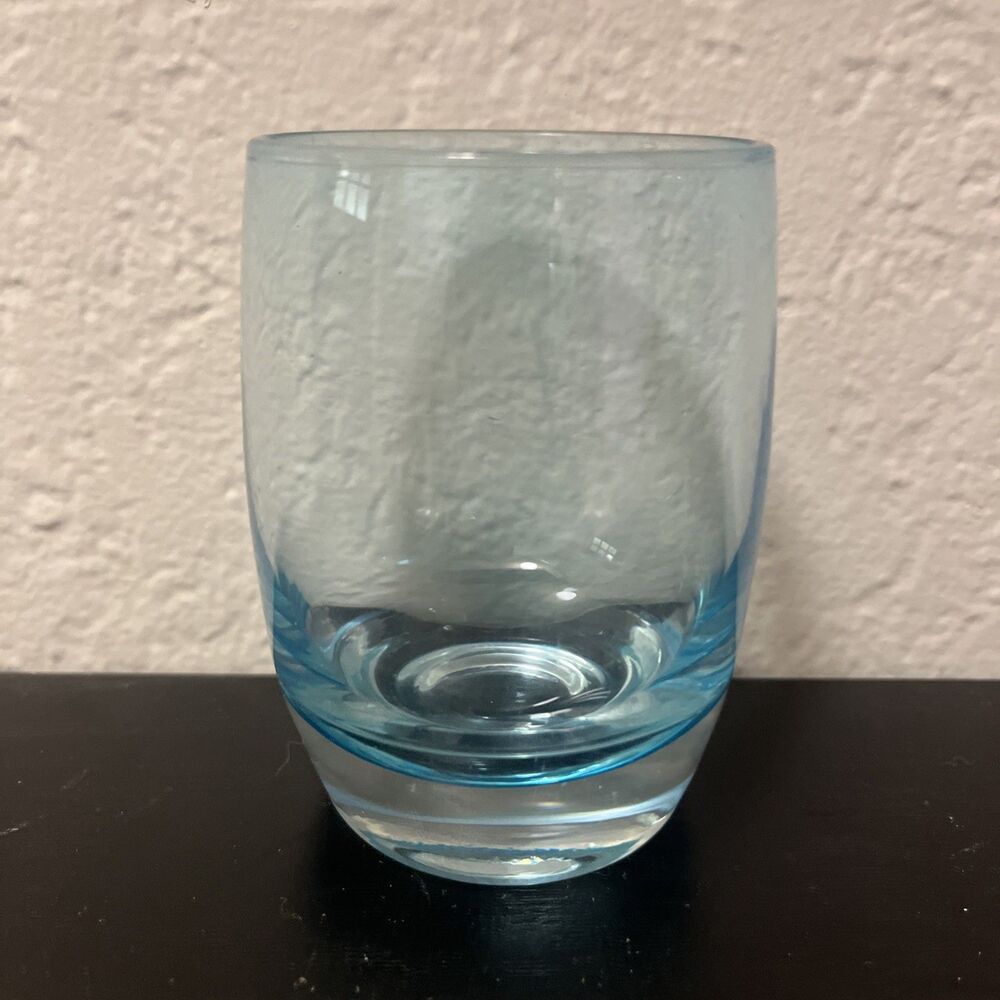 Turquoise Glass Votive Candle Holder Clear Bottom Art Glass Art
